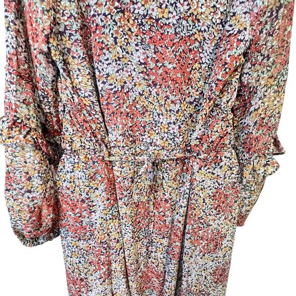 New MNG Mango Chiffon Floral Print Maxi Dress Smocked Ruffles Sz XS - Picture 13 of 16